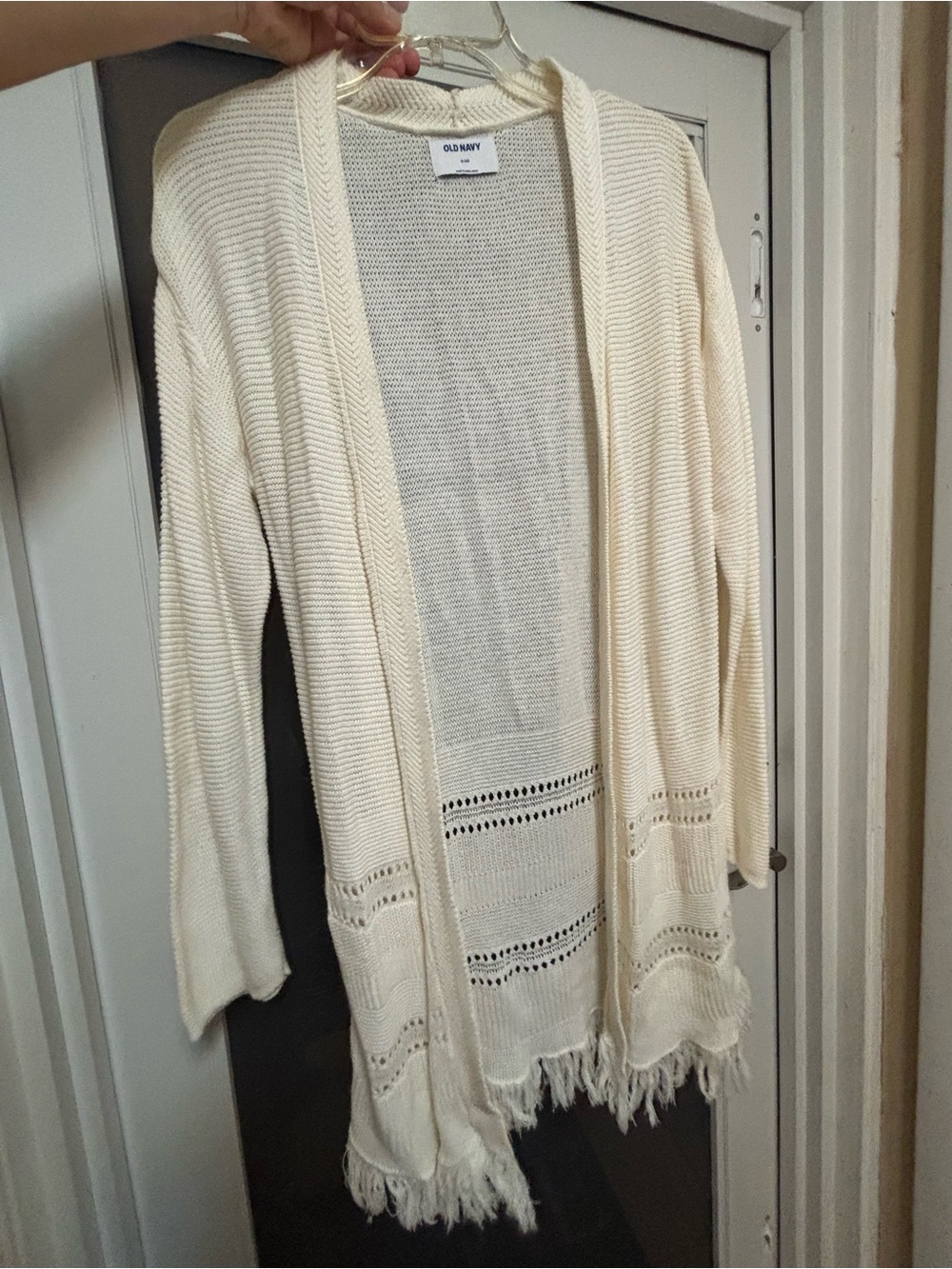 Old Navy Cream Open-Front Fringe Knit Cardigan